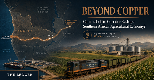 The Lobito Corridor from Angola’s Atlantic coast through inland agricultural regions toward Zambia and the DRC.